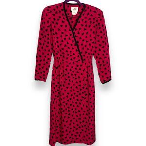 Vintage Caron Chicago Midi Wrap Dress Womens Medium Pink Pockets Chic Modest 80s